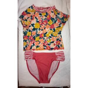 Art Class Girls Floral Pink 2-Piece Swimsuit XL 14/16 Rashguard Bathing Suit